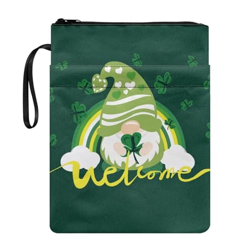 ZIATUBLES Leichte Buchhülle mit Vordertasche, waschbare Notizbuchhülle, tragbarer Buchhalter mit Seil, Unisex-Buchträger für Studenten, Lehrer, Willkommens-Aufdruck St. Patrick's Day von ZIATUBLES