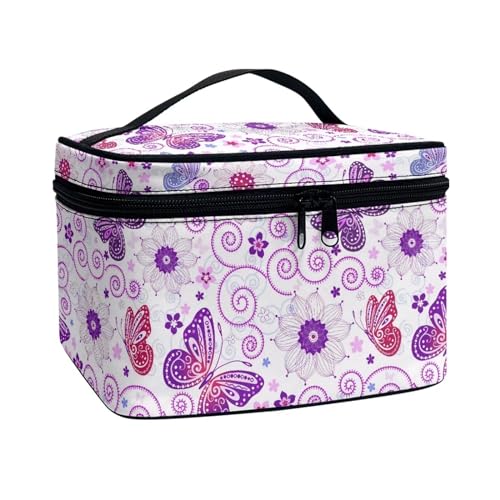 ZIATUBLES Leichte Make-up-Tasche für Damen, tragbare Kosmetikpinsel-Tasche, Kulturbeutel für Damen, Teenager, Outdoor-Aktivitäten, Böhmisches Blumenmuster, Schmetterling, Violett, Einheitsgröße von ZIATUBLES