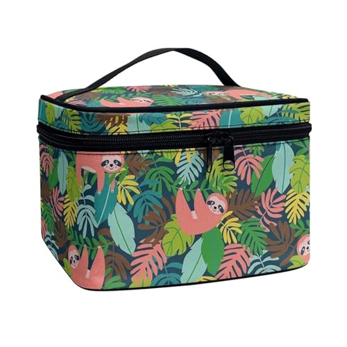 ZIATUBLES Leichte Make-up-Tasche für Damen, tragbare Kosmetikpinsel-Tasche, Kulturbeutel für Damen, Teenager, Outdoor-Aktivitäten, Cartoon Faultier Palme Monstera Blätter, Einheitsgröße von ZIATUBLES