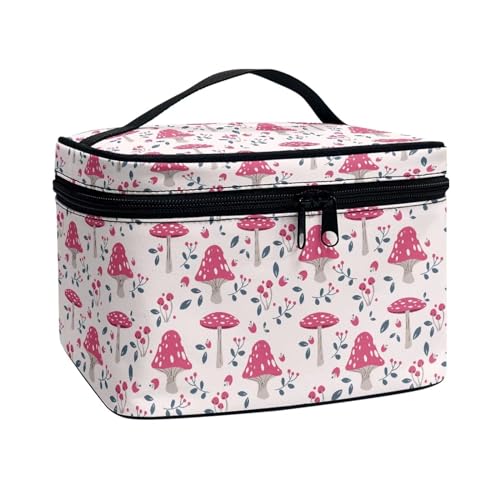 ZIATUBLES Leichte Make-up-Tasche für Damen, tragbare Kosmetikpinsel-Tasche, Kulturbeutel für Damen, Teenager, Outdoor-Aktivitäten, Retro-Pilz-Pink, Einheitsgröße von ZIATUBLES