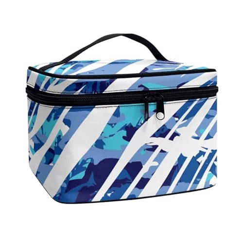 ZIATUBLES Make-up-Tasche, großes Fassungsvermögen, Kosmetiktasche für Damen, Kulturbeutel, Aufbewahrungstasche für Teenager, Zug, Hautpflege-Halter, Camo Blue, Einheitsgröße von ZIATUBLES