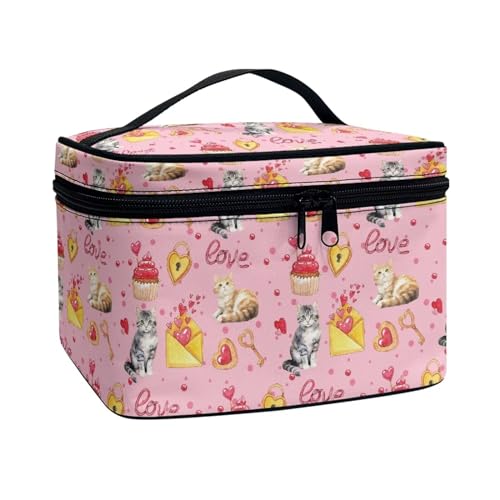 ZIATUBLES Make-up-Tasche, großes Fassungsvermögen, Kosmetiktasche für Damen, Kulturbeutel, Aufbewahrungstasche für Teenager, Zug, Hautpflege-Halter, Love Cat Dessert, Einheitsgröße von ZIATUBLES