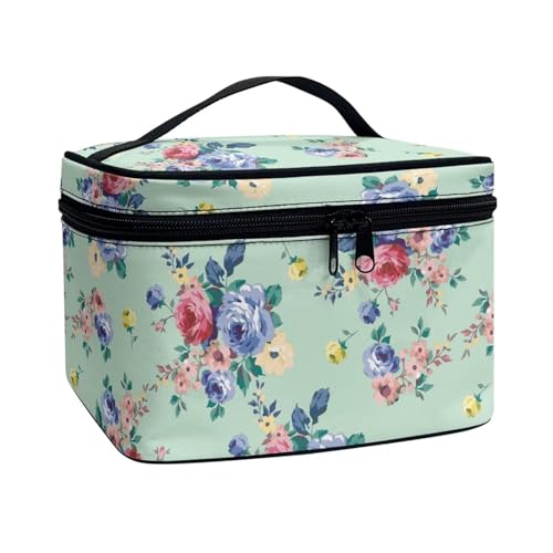 ZIATUBLES Make-up-Tasche, großes Fassungsvermögen, Kosmetiktasche für Damen, Kulturbeutel, Aufbewahrungstasche für Teenager, Zug, Hautpflege-Halter, Retro Blume, Einheitsgröße von ZIATUBLES