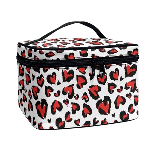 ZIATUBLES Make-up-Tasche für Damen, mit Tragegriff oben, tragbar, Zugtasche, große Kapazität, Kulturbeutel für den Urlaub, Leopard Liebe, Einheitsgröße von ZIATUBLES