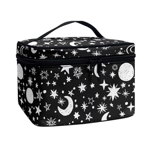 ZIATUBLES Make-up-Tasche mit großem Fassungsvermögen für Damen, leichter Kulturbeutel für Hautpflege, Zug, für Arbeit, Reisen, Asterism Moon Star, Einheitsgröße von ZIATUBLES