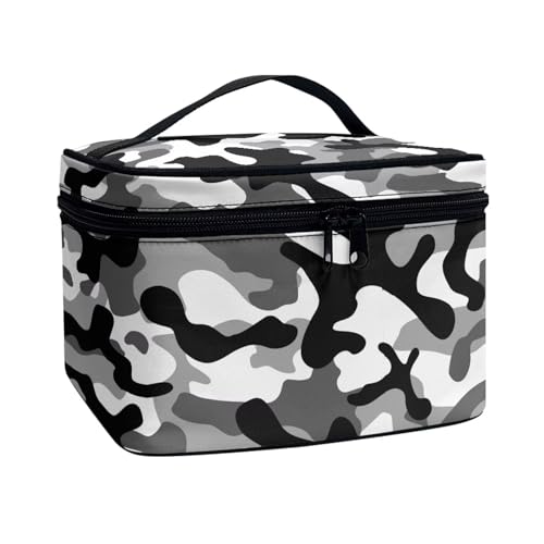 ZIATUBLES Make-up-Tasche mit großem Fassungsvermögen für Damen, leichter Kulturbeutel für Hautpflege, Zug, für Arbeit, Reisen, Camouflage, Grau, Schwarz, Einheitsgröße von ZIATUBLES