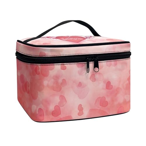 ZIATUBLES Make-up-Taschen mit Tragegriff oben, leichte Kosmetikpackungen, große Kapazität, Zugtasche für Damen und Jugendliche, Pink Love, Einheitsgröße von ZIATUBLES