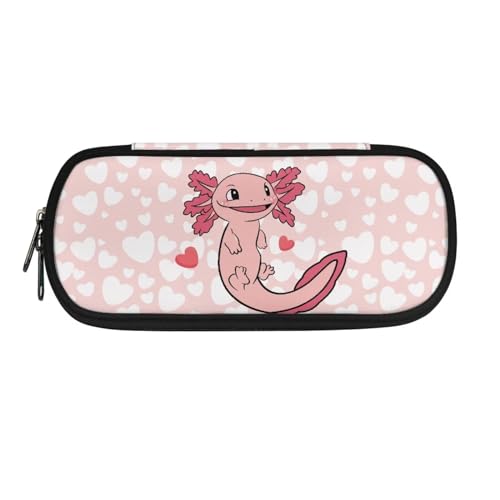 ZIATUBLES Modisches Federmäppchen mit Reißverschluss, langlebig, Stifthalter, schmutzabweisend, Schreibwarentasche für die Schule, Cartoon Axolotl Love, Einheitsgröße, Federmäppchen von ZIATUBLES