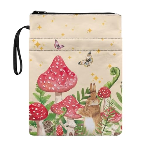 ZIATUBLES Msuhroom Buchhülle mit Reißverschluss und Tasche, Buchhüllen für Buchliebhaber, Buchhülle, Schutz für Schule, Kinder, Jungen, Mädchen von ZIATUBLES