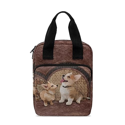 ZIATUBLES Niedlicher Corgi-Hunde-Druck-Bibeltaschen Bibelhülle mit Reißverschlusstasche und Stiftefächern Tragetasche Bibeltasche Bibeltasche von ZIATUBLES