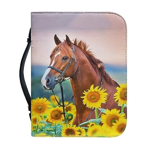 ZIATUBLES Pferd Blumen Drucken Bibelhüllen für Frauen Männer PU Leder Bibeltasche Bibeltragetasche Bibel Schutz Bibel Handtasche mit Griff Bibel Zubehör, M von ZIATUBLES