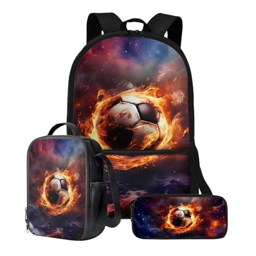 ZIATUBLES Schüler-Rucksack-Set, Schultasche, 3er-Pack, Reisetasche, Lunchbox, Federmäppchen, Jungen, Mädchen, 43,2 cm, Rucksack, Tagesrucksack, Galaxy Fire Soccer, Einheitsgröße, Schulranzen-Set von ZIATUBLES