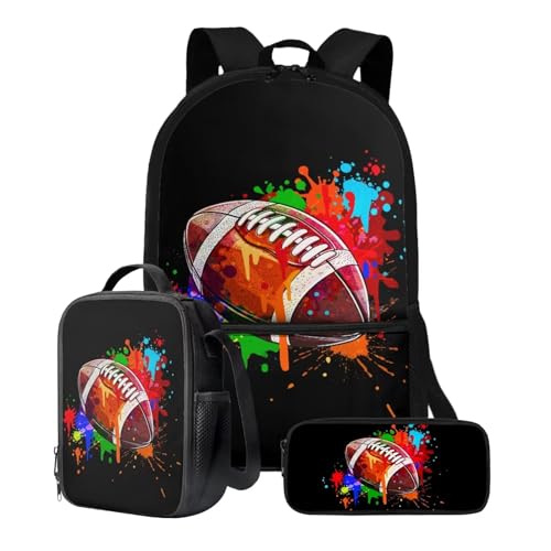 ZIATUBLES Schüler-Rucksack-Set, Schultasche, 3er-Pack, Reisetasche, Lunchbox, Federmäppchen, Jungen, Mädchen, 43,2 cm, Rucksack, Tagesrucksack, Splatter Fußball, Einheitsgröße, Schulranzen-Set von ZIATUBLES