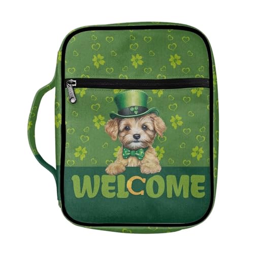 ZIATUBLES St. Patrick Bibelhüllen mit Kleeblatt-Hundemuster, für Damen und Herren, Bibelhülle, Buchhalter mit Reißverschlusstaschen, großes Fassungsvermögen, Buchträger für Outdoor, Studium, von ZIATUBLES