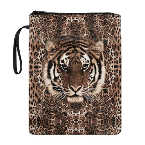 ZIATUBLES Tiger Leopard Print Book Sleeve Book Cover with Zipper, Washable Book Protector Paperback Book Cover for Book Lovers, Reusable Book Pouch Gift for Kids Girls Women von ZIATUBLES