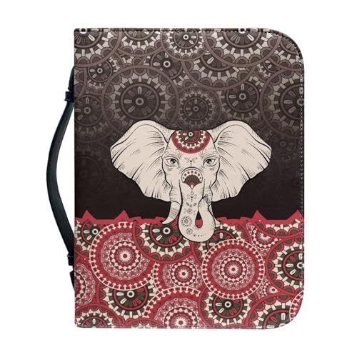 ZIATUBLES Tragbare Bibelhülle mit Boho-Mandala-Elefanten-Muster, mit Tragegriff oben, Buchträgertasche, Bibelhalter, Packung für Damen und Herren, Gebet, Studium, Alltag, Pendler, Größe XL von ZIATUBLES