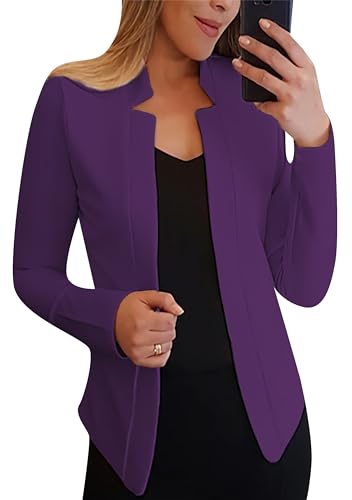ZICUE Business Casual Open Front Blazer Für Frauen - Leichter Mit Langen Ärmeln Professional Short Blazer Violett XL von ZICUE