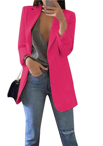 ZICUE Damen Causal Basic Langarm Blazer Anzug Offene Front Revers Kragen Arbeit Büro Jacken Blazer Mit Taschen Rose 2XL von ZICUE