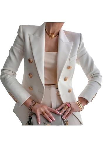 ZICUE Damen Freizeit Schlichte Blazer Gekürzt Langarm Revers Slim Fit Arbeit Büro Blazer Jacke Weiß S von ZICUE