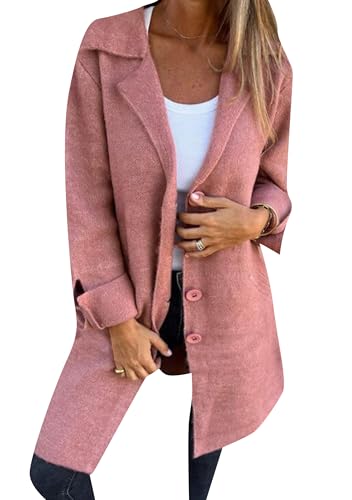 ZICUE Damen Knopf Daunen Langärmel Cardigan Elegant Casual Offene Front Oversize Mantel Mit Taschen Rosa S von ZICUE