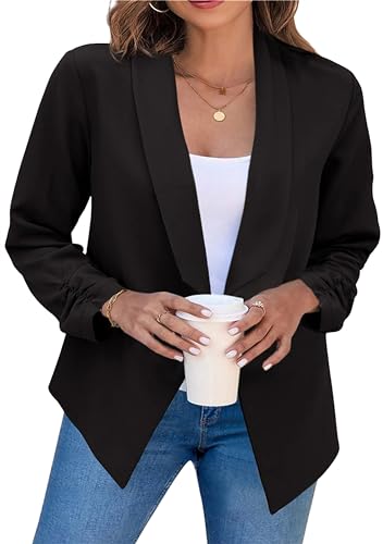 ZICUE Eleganter Langarm-Blazer Mit Revers Für Damen Casual Front Open Short Blazer Herbst Business Slim Fit Blazer Schwarz 3XL von ZICUE