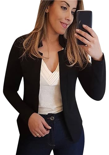 ZICUE Fashion Front Open Langarm Blazer Für Frauen - Casual Revers Solid Farbe Business Office Short Schwarz 3XL von ZICUE