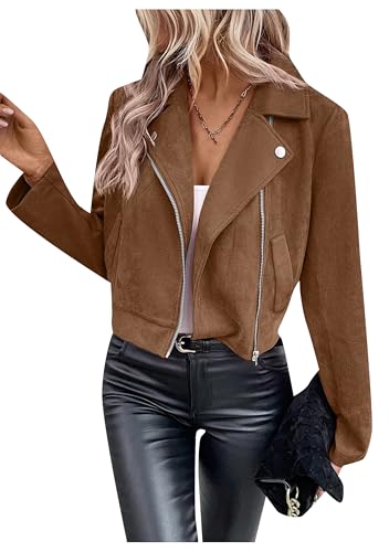 ZICUE Frauen Winter Reißverschluss Business Jacke Stand Kragen Casual Wildledermantel Outwear Braun XL von ZICUE