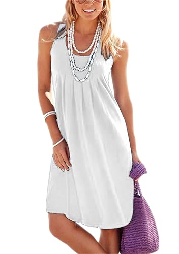 ZICUE Klassisches Ärmelloses Midikleid Mit Blumenmuster Für Frauen Lässiges A Line Plissee-Westenkleid Sommer-Midikleid Fürs Büro Weiß 3XL von ZICUE