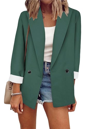 ZICUE Lässiger Langarm Knopf Blazer Für Frauen Unifarbener Offener Front Business Work Office Blazer Grün L von ZICUE