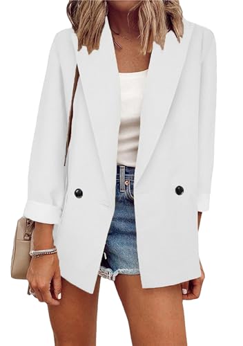 ZICUE Modischer Einfarbiger Blazer Mit Revers Für Damen Legerer Einfarbiger Mit Knopfleiste Professioneller Blazer Mit Futter Weiß 3XL von ZICUE