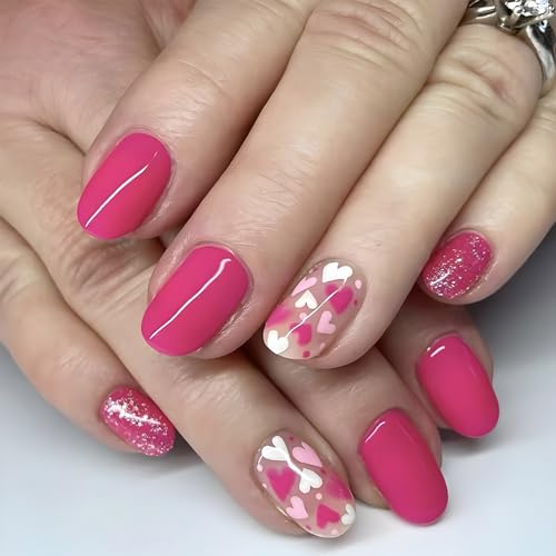 24 PCs Kurzquadratische Künstliche Nägel Glänzende Full Covers Nails Accesories Halten Sich Mit Herzdesigns Für Frauen von ZIDDAR