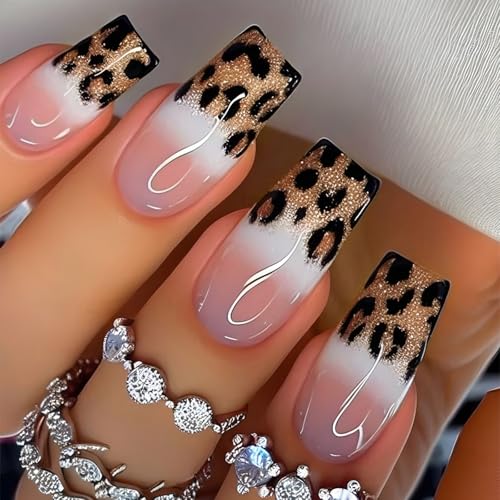 24PCs Golden Glitters Leoparden Entwirft Falsche Nägel Vollbezüge Acryl Press Ons Manicure Nails Dekoration Für Frauen von ZIDDAR