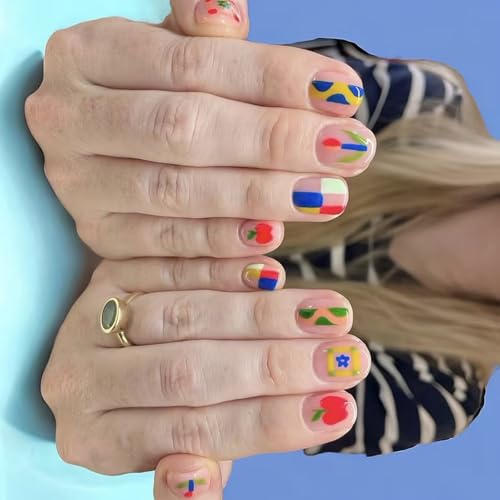 Hochglänzende Presse Auf Nägeln Florale Falsche Nägel 24 Pcs Kurzer Ovaler Formstock Auf Nägeln Vollbezüge Einfach Zu Auftragen Für Frauen von ZIDDAR