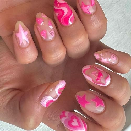 Kurzer Mandel Acrylstab Auf Nails Heart Französische Stile Full Covers Pressen Die Nägel Dekoration 24 Stcs Für Frauen Und Mädchen von ZIDDAR