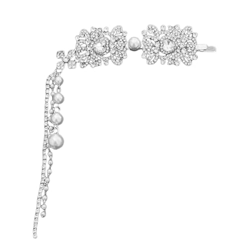 Luxuriöser Brauthaaraccessoire Anspruchsvolle Silberne Quasten Haarnadel Und Perlenhaarstück Für Partys von ZIDDAR
