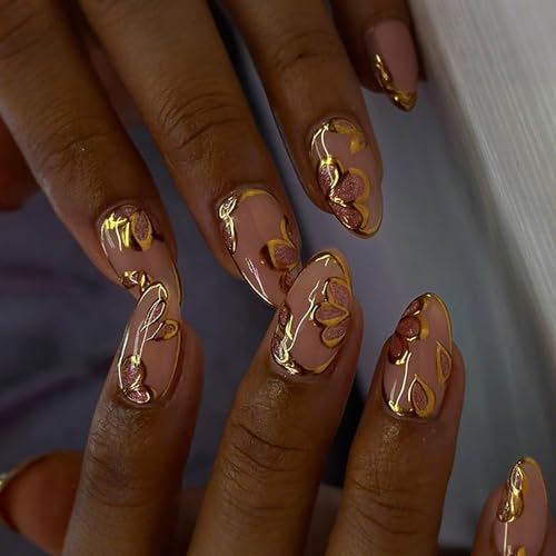 Mandelpresse Auf Nägeln Mit 3D Blumenkünstlern Künstlichen Nägeln Auf Nägeln Hängen Falsche Nägel Für Frauen Und Mädchen 24pcs von ZIDDAR