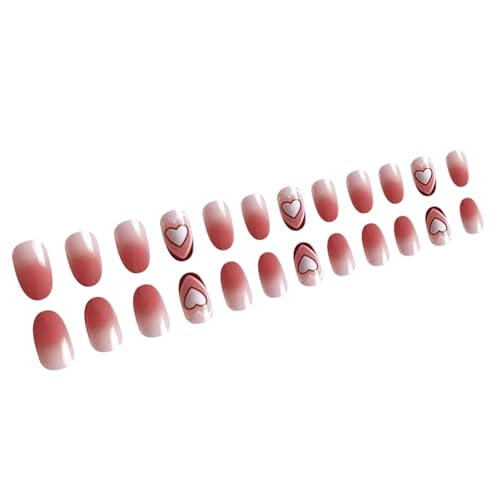 Valentinstag Nägel Kurzes Ovales Presse Auf Nägeln Herz Design False Nails Vollbezüge Für Frauen Und Mädchen 24 PCs von ZIDDAR