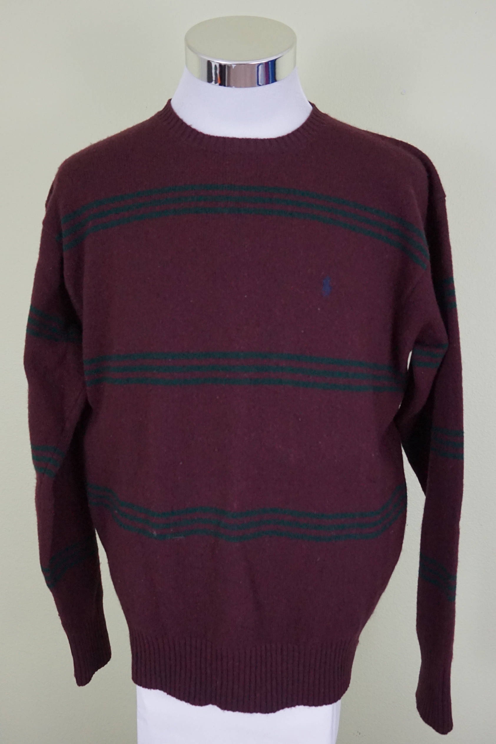 Mens Polo Von Ralph Lauren Burgundy Blue Striped 100% Lambswool Size Medium Mens Polo Von Ralph Lauren Burgundy Blue Striped 100% Lambswool Size Medium von ZIEHO