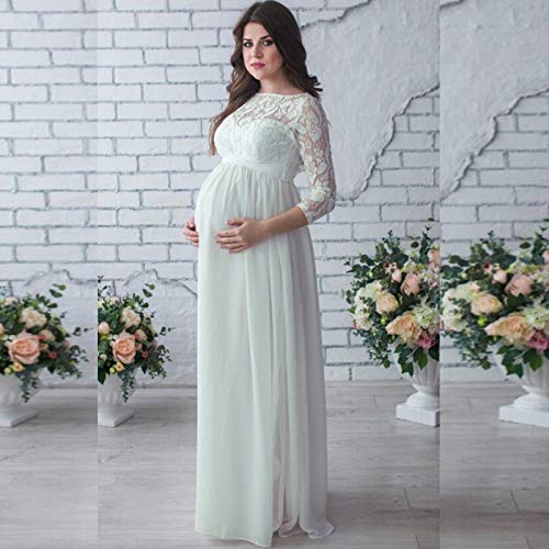 ZIEM Frauen Umstandskleid Spitze Langarm Schwangere Fotoaufnahme Party Kleid Fotografie Maxi Kleid Schwarz/Weiß/Burgund von ZIEM