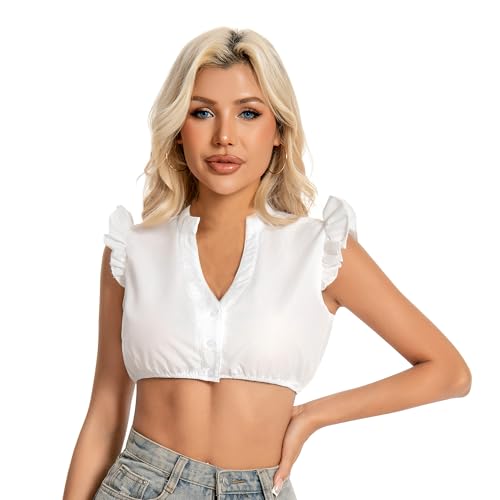 ZIENZENGYA Dirndl Bluse Damen Weiß, Dirndlbluse Kurzarm DirndlBlusen V Ausschnitt, Oktoberfest Trachtenbluse für Dirndl Damen (34-44) von ZIENZENGYA
