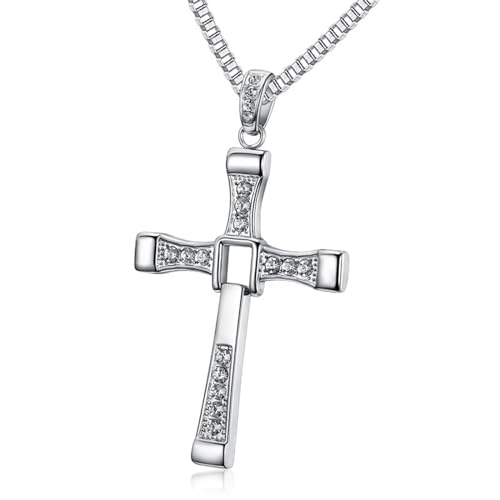 ZIERVIA Fast and Furious Dominic Toretto Vin Diesel Kreuz-Halskette – 925er Sterlingsilber, Geschenk for Männer, Frauen, Jungen und Mädchen(22G,50cm) von ZIERVIA