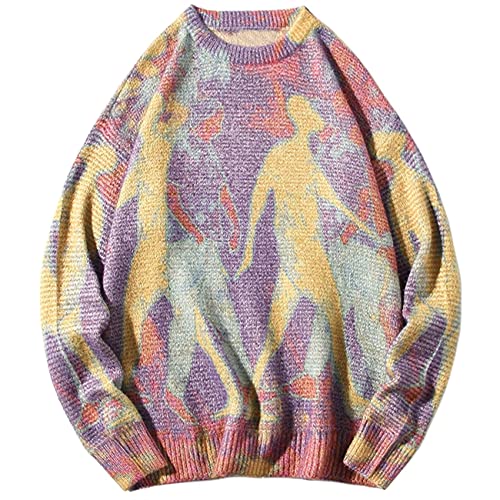 ZIFIS Frühlingspullover Harajuku Neon Farbblock Strickpullover Pullover Männer Frauen Lose Beiläufige Strickwaren Hip Hop Streetwear (Color : Purple1, Size : L) von ZIFIS