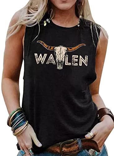 Western Country Music Tank Tops Frauen Vintage Grafik Cowgirl Shirt Sommer Ärmellos Cowboy Rodeo Tank Weste, schwarz, Klein von ZIFOTA