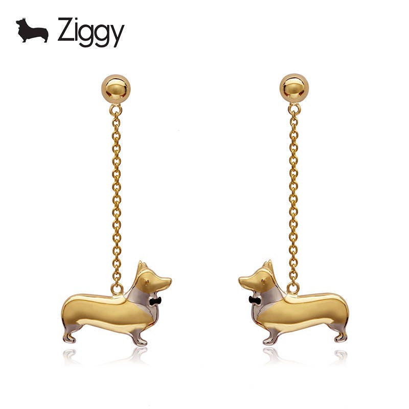 18K Solid Gold Corgis Ohrstecker Baumeln Ohrring Niedlichen Hund Schmuck Welsh Liebhaber Geschenk Zierlichen Tier Feinen von ZIGGYJEWELRY