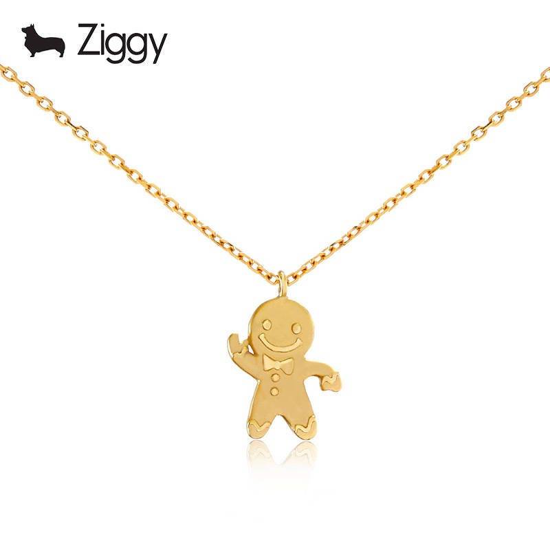 18K Solid Gold Lebkuchen Mann Halskette, Kette Halskette Für Frauen, Dünne Goldkette, Zierliche Weihnachtsschmuck, Geschenk von ZIGGYJEWELRY