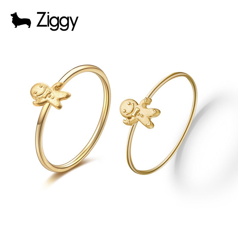 18K Solid Gold Lebkuchenmann Ring, Minimal Goldring, Dünner Midi Kleine Weihnachtsschmuck, Muttertagsgeschenk von ZIGGYJEWELRY