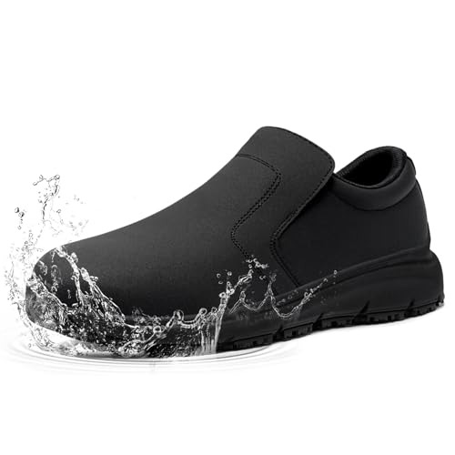 ZIGSAM Kochschuhe Herren rutschfest Damen Sicherheitsschuhe wasserdichte Arbeitsschuhe Küche Leicht SRC Bequemer Dämpfung Arbeitsschuh mit Stahlkappe(42.5, Schwarz) von ZIGSAM