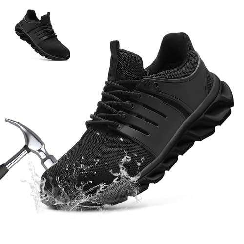 ZIGSAM Sicherheitsschuhe Herren Arbeitsschuhe mit Stahlkappe Leicht wasserdichte für Männer Sportlich Leicht Atmungsaktive rutschfest Schuhe Sneaker（43，Schwasrz） von ZIGSAM