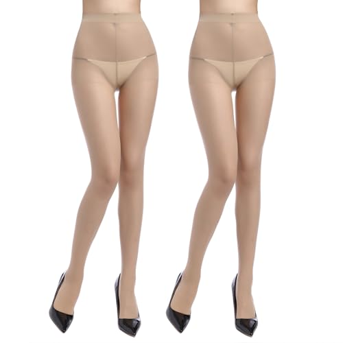 ZIHUA 2 Paar Laufmaschenfeste Transparente Strumpfhosen Damen Hautfarbe(Hautfarbe,S) von ZIHUA