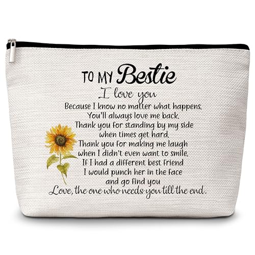 ZIIUFRN Bestie Geschenke für Frauen, Bestie Make-up-Tasche Geschenk, Sonnenblumen-Reise-Kosmetiktasche für Freunde, Schwester, BFF, Langstrecken-Geschenke, Kulturbeutel – A16, Mehrfarbig von ZIIUFRN